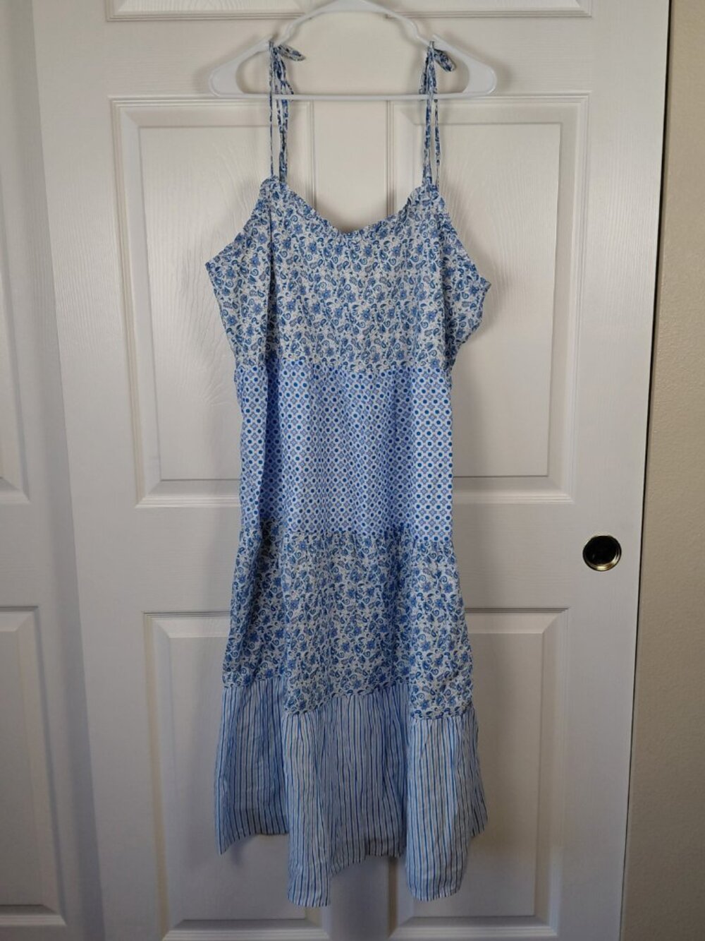 J Crew Cotton Tiered Mixed Print Midi Dress Size XL Boho Beach Cottage